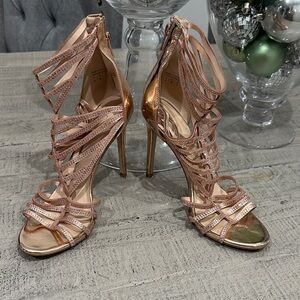 Aldo Strappy Metallic Pink Heels 9